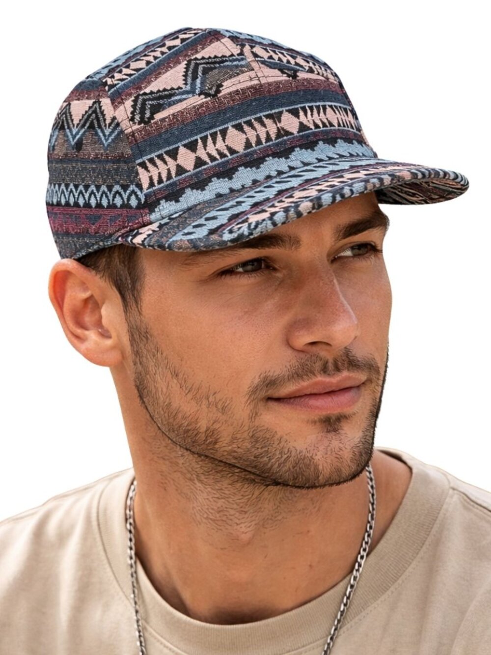 Men's Jacquard 5 Panel Hat Cap XL Boho Hippi